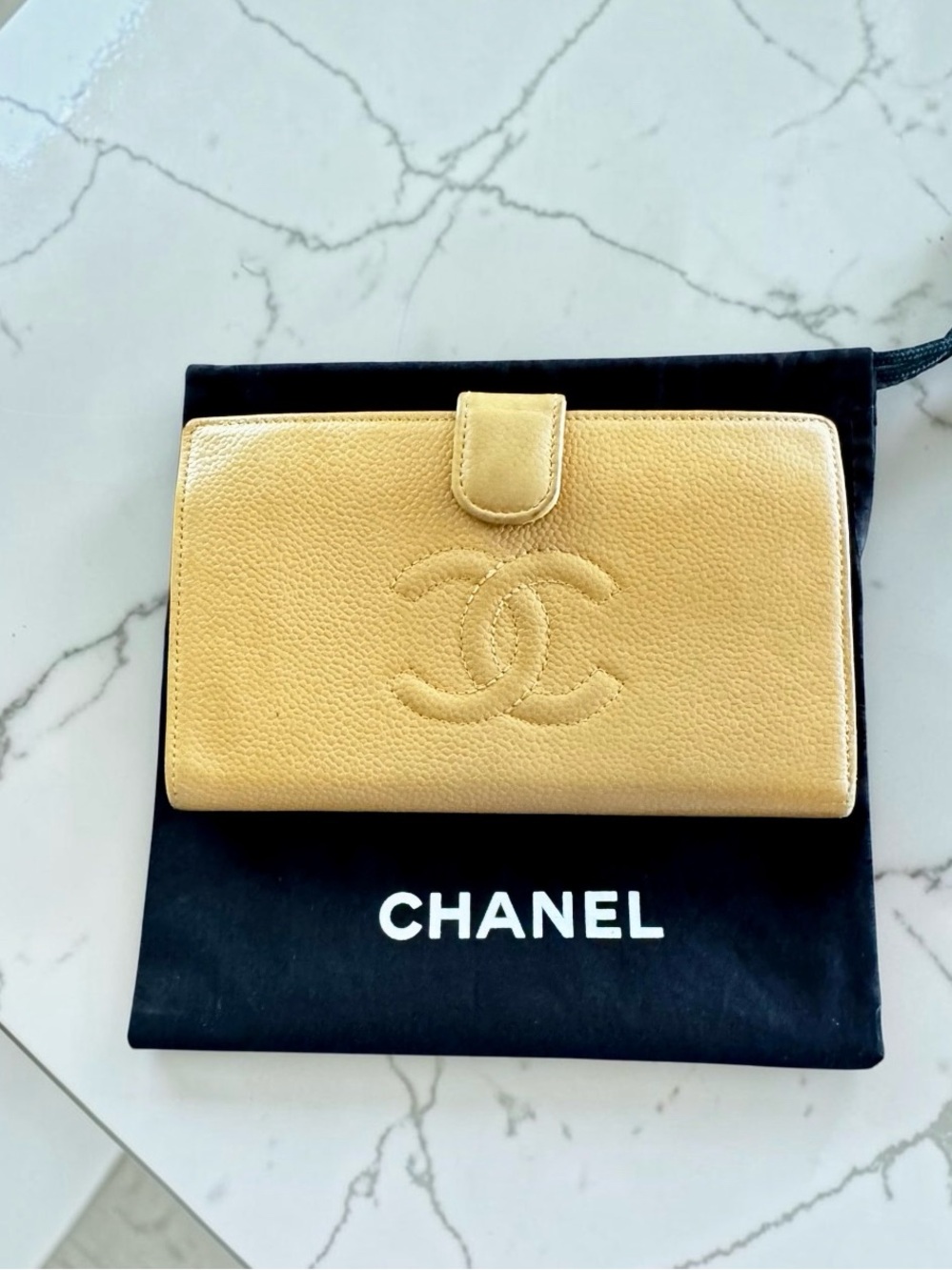 CHANEL Camel Caviar Leather CC Wallet/Passport Holder